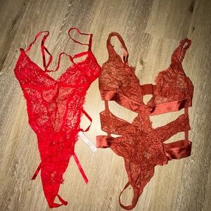Victoria's Secret Red and Brown Lace lace one piece